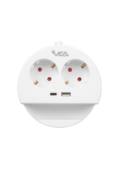 Vea VE-G1102C 2li Usb + Type-c Girişli Telefon Standlı 1.5 Metre Grup Priz