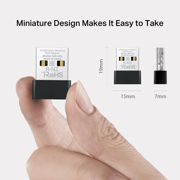 Mercusys MA14N | AX300 Mbps Nano USB Wi‑Fi 6 Adaptör | Kolay Kurulum | Windows & Linux Uyumlu | Tak‑Çalıştır