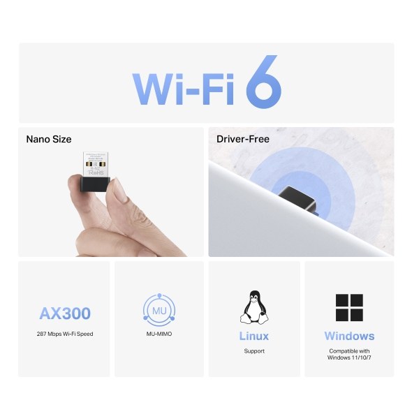 Mercusys MA14N | AX300 Mbps Nano USB Wi‑Fi 6 Adaptör | Kolay Kurulum | Windows & Linux Uyumlu | Tak‑Çalıştır